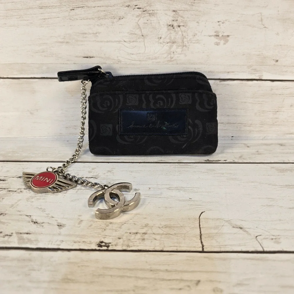 Home Interiors Black Rose Coin Pouch Mini Cooper CC Charms Zipper Wallet